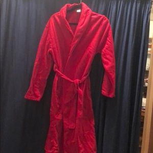 Red knee length bathrobe